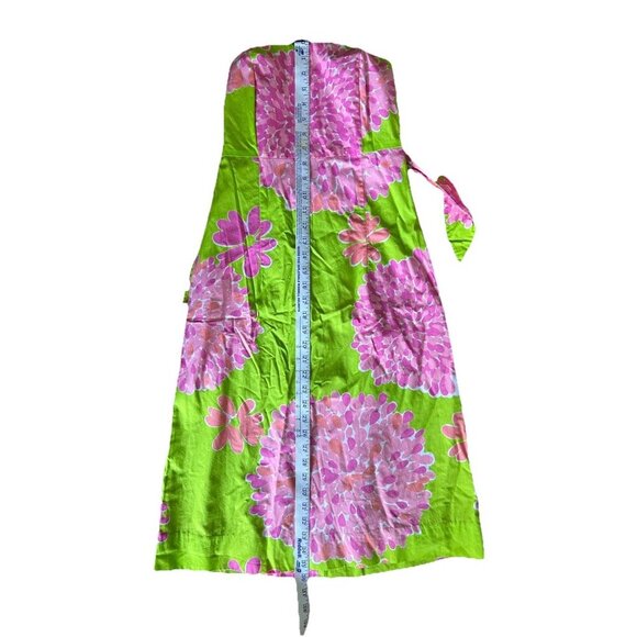 Lilly Pulitzer Strapless A-Line Dress Tie-Back Pink Lime Floral Women's Size 2 - Picture 7 of 7